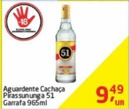 Tenda Atacado Aguardente cachaça pirassununga 51 965ml oferta