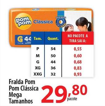 Akki Atacadista Fralda pom pom clássica mega tamanhos oferta