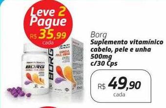 Drogal Borg suplemento vitamínico cabelo pele e unha c- 30 cps oferta