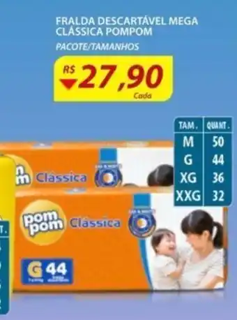 Assaí Atacadista Fralda descartavel Mega Classica Pompom oferta