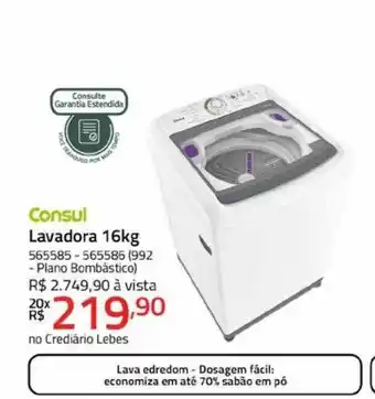 Lojas Lebes Lavadora 16kg consul oferta