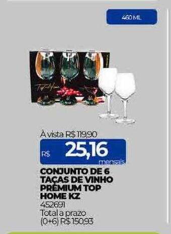 Lojas Certel Conjunto de 6 taças de vinho prémium top home kz oferta