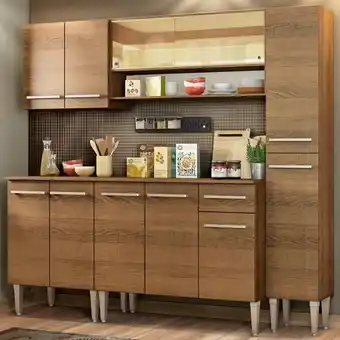 Pão de Açúcar Cozinha completa madesa emilly sky com armário vidro reflex e balcão - rustic oferta