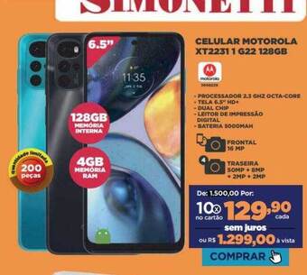 Móveis Simonetti Celular motorola xt2231 1 g22 128gb oferta