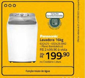 Lojas Lebes Panasonic lavadora 16kg oferta
