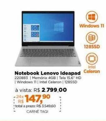 Lojas TaQi Notebook lenovo ideapad oferta
