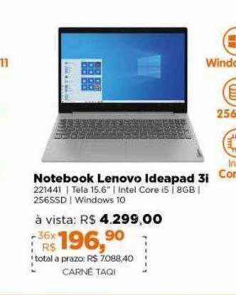 Lojas TaQi Notebook lenovo ideapad 3i oferta
