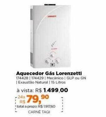 Lojas TaQi Aquecedor gás lorenzetti oferta