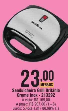 Berlanda Sanduicheira grill britânia crome inox oferta