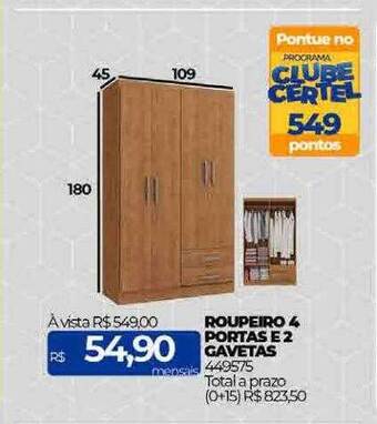 Lojas Certel Roupeiro 4 portas e 2 gavetas oferta