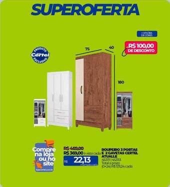Lojas Certel Roupeiro 3 portas e 2 gavetas certel atualle oferta
