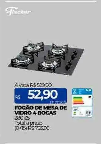 Fischer fogão de mesa de vidro 4 bocas