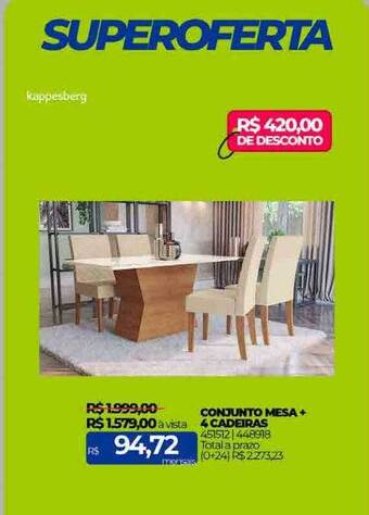 Lojas Certel Conjunto mesa + 4 cadeiras oferta