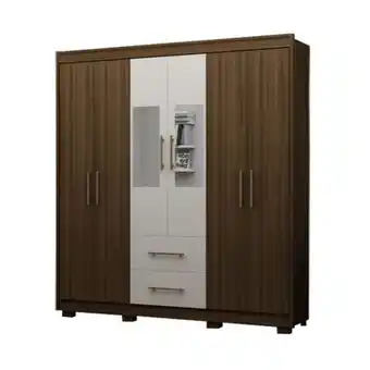 Guarda roupa gelius viena 6 portas 2 gavetas em mdp nogueira off white
