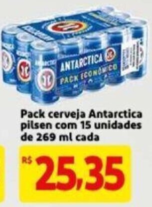 Extra Supermercado Pack Cerveja Antarctica pilsen com 15 unidades de 269ml cada oferta