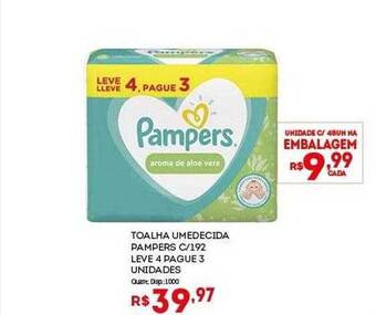 Toalha umedecida pampers c 192 leve 4 pague 3 unidades