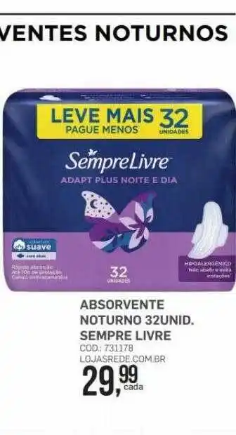 Lojas Rede Absorvente noturno 32 sempre livre oferta