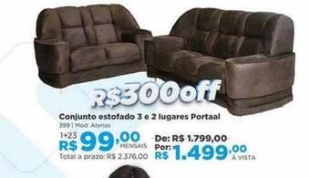 Lojas Solar Conjunto estofado 3 e 2 lugares portaal oferta