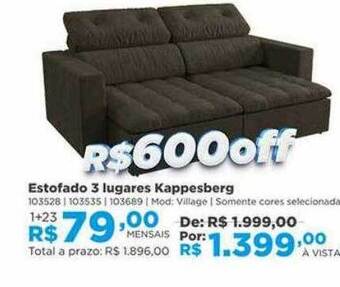Lojas Solar Estofado 3 lugares kappesberg oferta