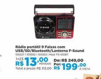 Rádio portátil 9 faixas com usb sd bluetooth lanterna f-sound