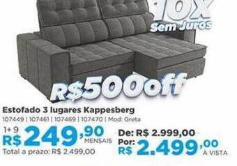 Lojas Solar Estofado 3 lugares kappesberg oferta
