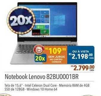 Supermercados Condor Notebook lenovo 82bu0001br oferta