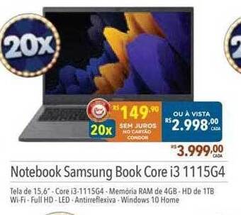 Supermercados Condor Notebook samsung book core i3 1115g4 oferta