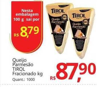 Supermercados Koch Queijo parmesão tirol fracionado kg oferta