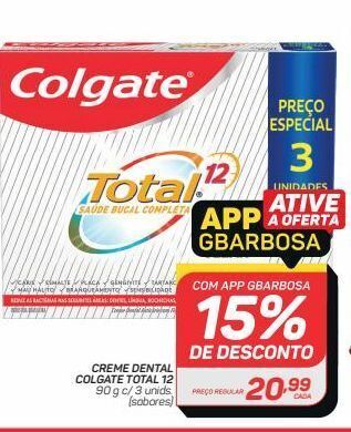 GBarbosa Creme dental colgate total 12 90 g c/ 3 unids. (sabores) oferta