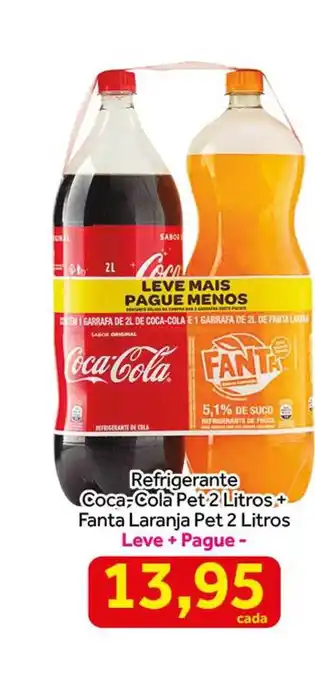 Shibata Supermercados Refrigerante coca-cola pet 2 litros + fanta laranja pet 2 litros leve mais pague menos oferta