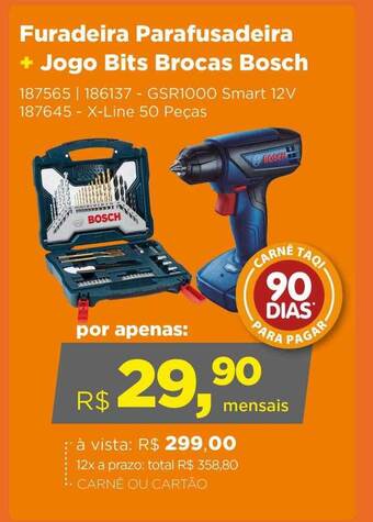Lojas TaQi Furadeira parafusadeira + jogo bits brocas bosch oferta