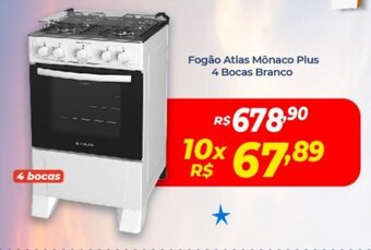 Atakarejo Fogao Atlas Monaco plus 4 Bocas Branco oferta