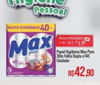 Mart Minas Papel higiênico max pure 30m folha dupla c/40 unidade oferta