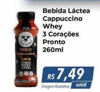 Bebida láctea cappuccino whey 3 corações pronto