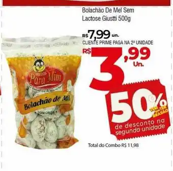 Brasão Supermercados Bolachão de mel sem lactose giustti 50% de desconto na segunda unidade oferta