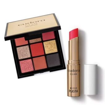 Eudora Combo glam: palette metallic + batom scarlet absoluto microplastia 3,3g oferta