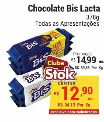 Stok Center Chocolate bis lacta 378g oferta