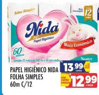 Supermercados Avenida Papel higiênico nida folha simples oferta