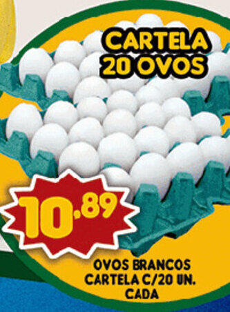 Supermercados Cristal Ovos Brancos Cartela c/20 un- cada oferta