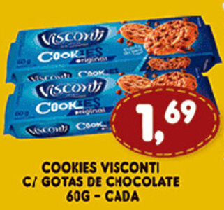 Supermercados Cristal Cookies Visconti c/ gotas de Chocaoltae 60g cada oferta