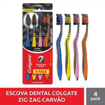 Escova dental colgate zig zag média com 4 unidades