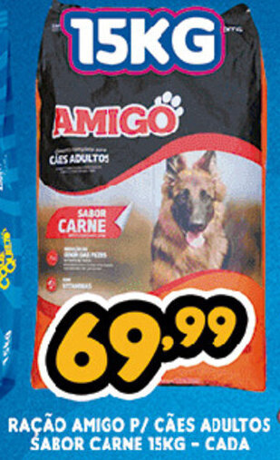 Supermercados Cristal Racao Amigo p/ Caes Adultos Sabor Carne 15kg - cada oferta
