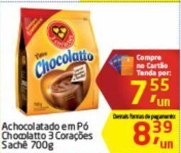 Tenda Atacado Achocolatado em pó 3 corações 700g oferta