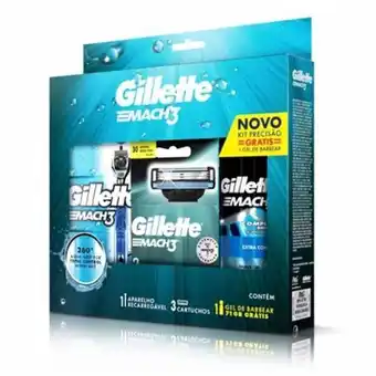 Kit aparelho de barbear gillette mach3 acqua grip + 3 cartuchos + 1 gel de barbear 72ml