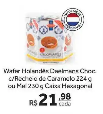 Verdemar Supermercado Wafer Holandês Daelmans Choc. C Recheio De Caramelo 224g Ou Mel 230g Caixa Hexagonal oferta