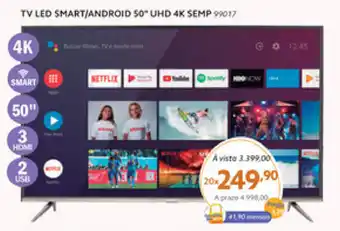 TV LED Smart/ Android 50" UHD 4K Semp