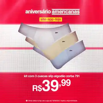 Kit com 3 cuecas Slip Algodao zorba 791
