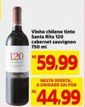 Mercado Extra Vinho chileno tinto Santa Rita 120 Cabernet Sauvignon 750ml oferta