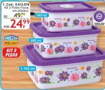 Kit 3 potes floral