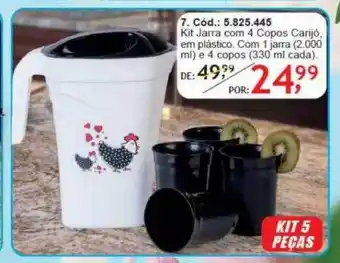 Kit jarra com 4 copos carijó em plastico